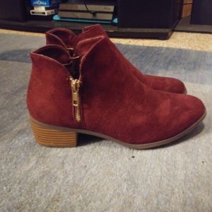 Red Ankle Booties with Gold Zipper size 8
